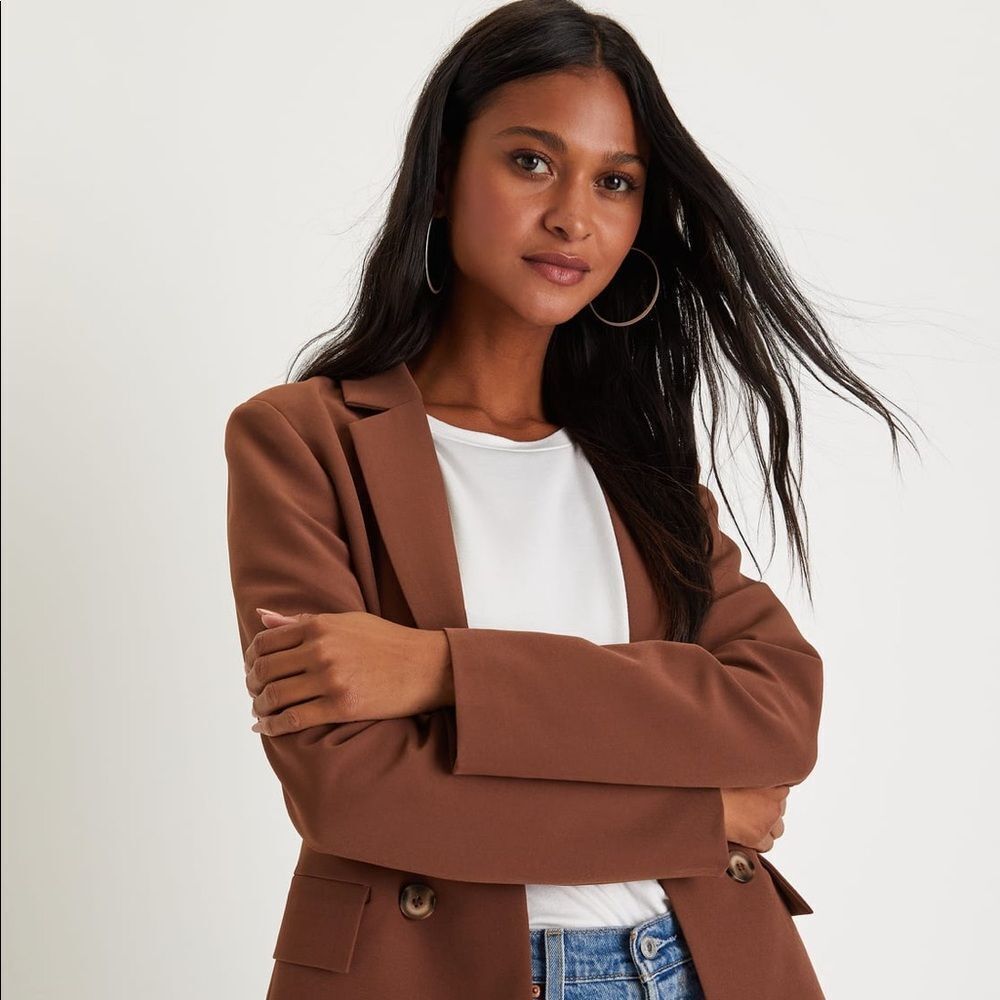 LULUS Officially Fashionable Brown Open Front Blazer‎ Sz S NWT in packaging - Picture 2 of 7